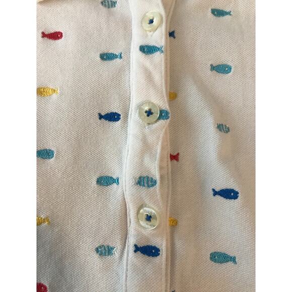 Lilly Pulitzer White Polo Shirt with Multi-Colored Embroidered Fish - Size EXSM - Picture 5 of 9